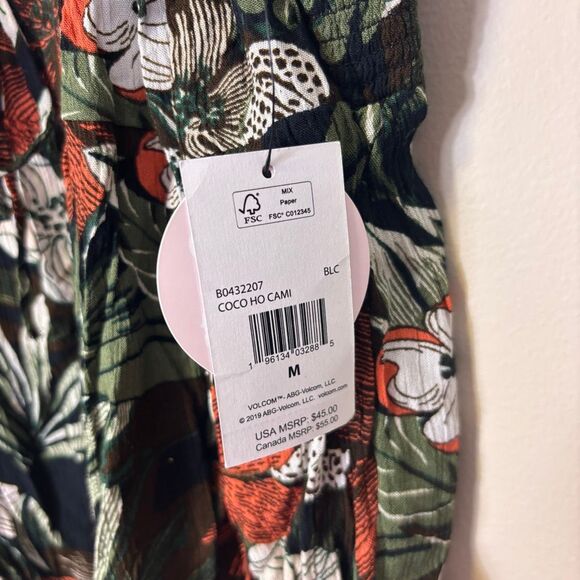 New Volcom Black with Orange Floral Coco Ho Cami Tank Top Medium - Picture 5 of 7